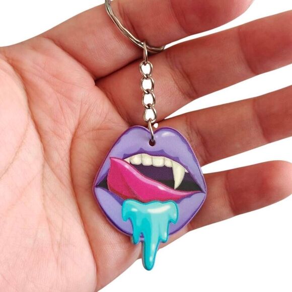 Pastel Goth Vampire Lips Double Sided Keychain - Picture 2 of 2